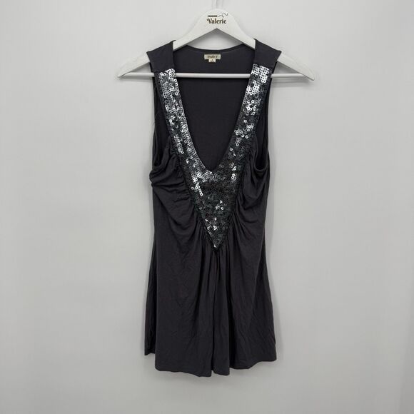 Studio Y Gray Sequin Long Stretchy Tank Top Size Small Y2k Style - Picture 1 of 9